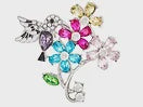 IBRO1278 CRYSTAL FLOWERS AND BIRD BROOCH