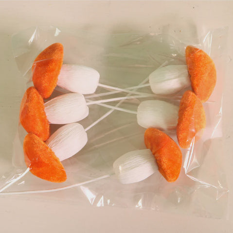 6 X VELVET TOUCH TOADSTOOLS ON PICK ORANGE