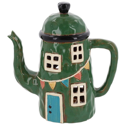 340341 VILLAGE POTTERY TEAPOT HOUSE GREEN