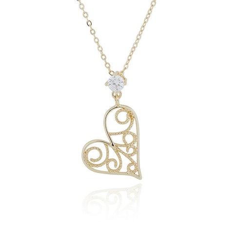 344616 FILIGREE GOLD PLATED SWIRLY HEART NECKLACE