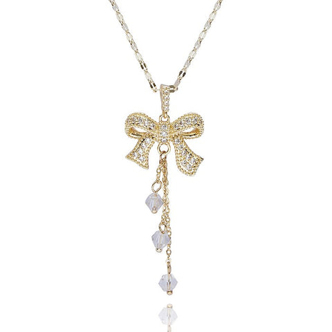 349149 ETERNAL BOW DANGLY DIAMANTE GOLD PLATED NECKLACE