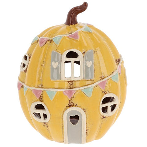 VILLAGE POTTERY PUMPKIN HOUSE YELLOW T/L
