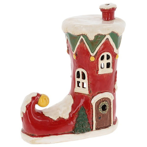 VILLAGE POTTERY XMAS ELF BOOT HOUSE T/L