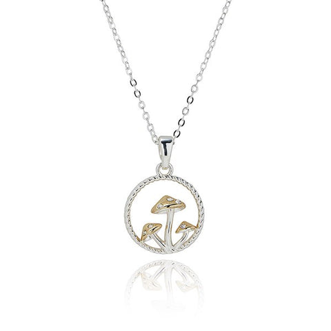 354425 BACK TO NATURE TWO TONE CIRCLE MUSHROOM NECKLACE