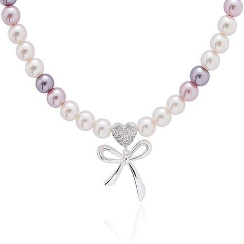 359200 PEARL BOW SILVER PLATED NECKLACE