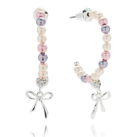 359201 PEARL BOW SILVER PLATED HOOP EARRINGS