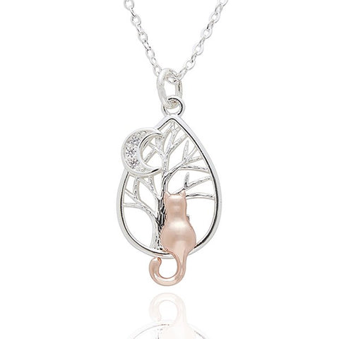 359340 FURRY COMPANIONS MOON GAZING CAT TWO TONE NECKLACE