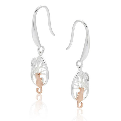 359341 FURRY COMPANIONS MOON GAZING CAT TWO TONE EARRINGS