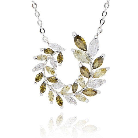 359365 BACK TO NATURE CIRCLE LEAVES SILVER PLATED NECKLACE