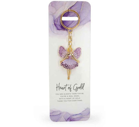 KEYRING PURPLE ANGEL - HEART OF GOLD