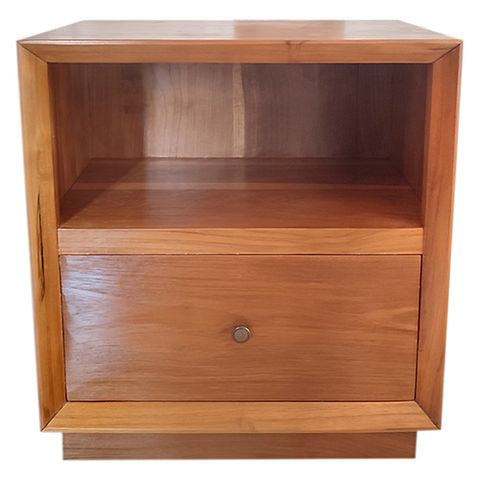 1DRAWER 1SHELF BEDSIDE FLAT EDGE HONEY TEAK