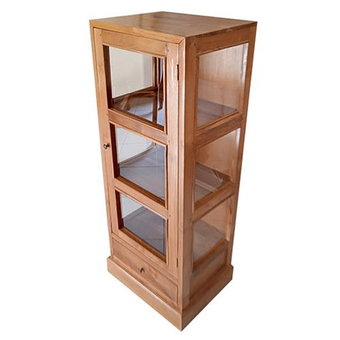 FLAT EDGE NARROW GLASS CABINET HONEY TEAK