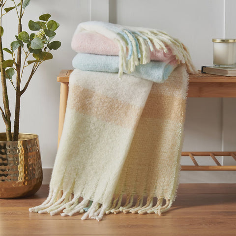 FAUX MOHAIR CHECK THROW PASTEL 130X170CMS