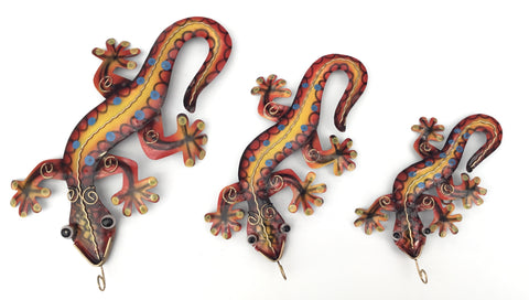 METAL GECKO SET OF 3 ORANGE