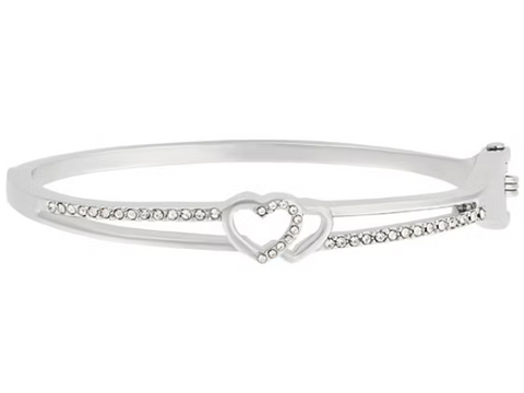 IBAN1888 RHODIUM DOUBLE HEART CRYSTAL BANGLE