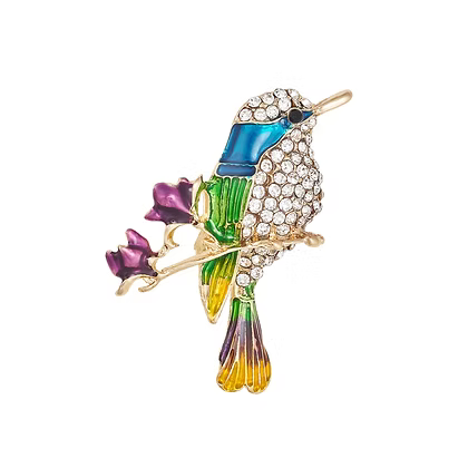 *IBRO1153 GOLD CRYSTAL ENAMEL BIRD BROOCH