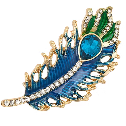 *IBRO1177 GOLD CRYSTAL PEACOCK FEATHER BROOCH