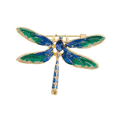 IBRO1201 GOLD BLUE/GREEN EPOXY DRAGONFLY BROOCH