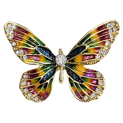 IBRO1245 BUTTERFLY CRYSTAL GREEN/LILAC/BLUE GOLD BROOCH