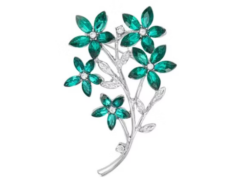 IBRO1277 CRYSTAL BLUE ZIRCON FLOWER BROOCH