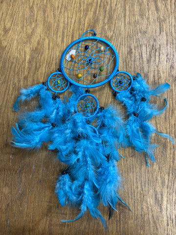 DREAMCATCHER WITH FEATHERS 12CMS TURQUOISE