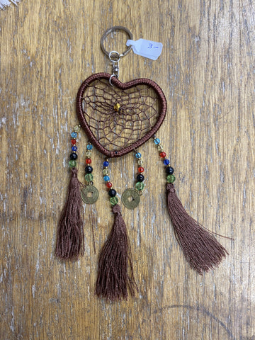 KEYRING DREAMCATCHER HEART SML BROWN