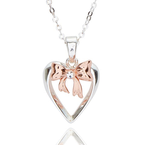 349153 ETERNAL BOW TWO TONE BOW HEART NECKLACE
