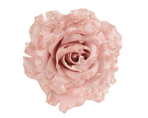 ROSE ON CLIP WITH GLITTER BLUSH PINK