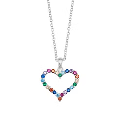 *INEC4316 SILVER MULTI CRYSTAL HEART NECKLACE