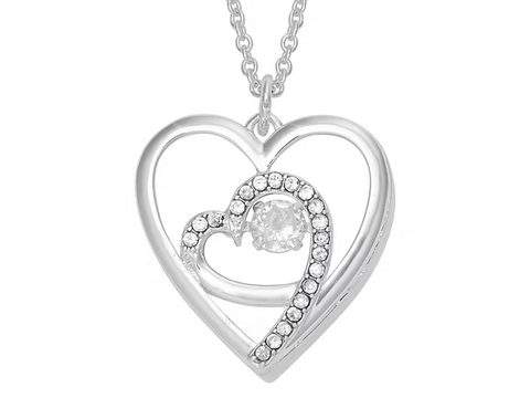 *INEC4427 SILVER CUBIC ZIRCONIA CRYSTAL HEARTS NECKLACE