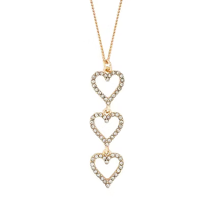 INEC4518 GOLD 3 CRYSTAL HEARTS NECKLACE