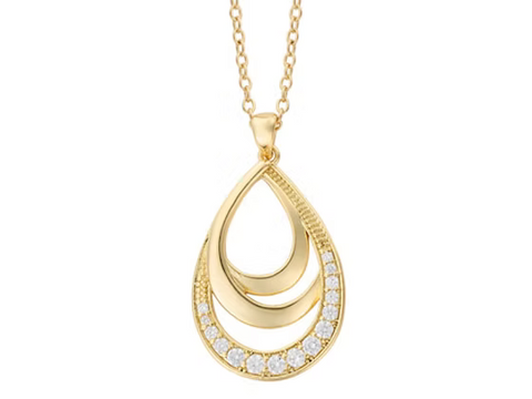 INEC4543 GOLD CUBIC ZIRCONIA TEARDROP NECKLACE