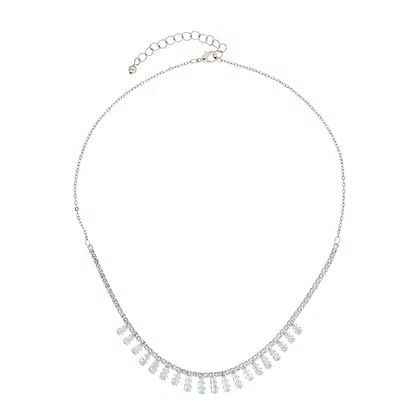 INEC4584 RHODIUM CRYSTAL BAGUETTES NECKLACE