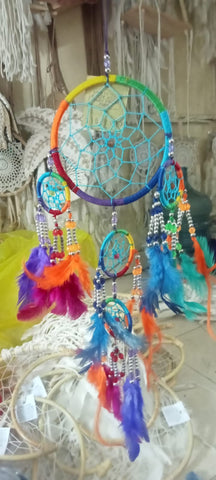 DREAMCATCHER 12CMS MULTI COLOURED WITH FEATHERS