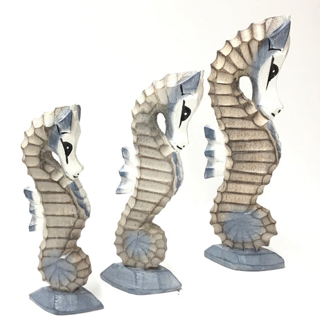 SET OF 3 BLUE SEAHORSES STANDING