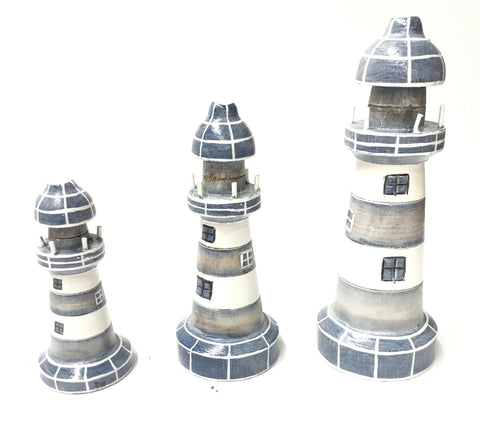 SET OF 3 BLUE LIGHTHOUSES