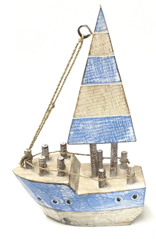 SMALL LIGHT BLUE WOODEN BOAT