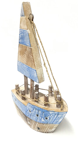 SMALL LIGHT BLUE WOODEN BOAT