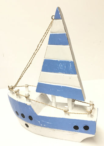 BLUE/WHITE STRIPED SAIL BOAT 25CMS