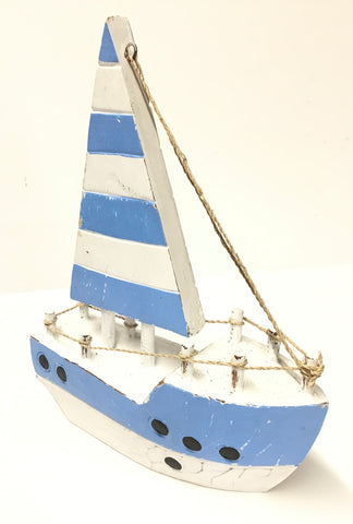 BLUE/WHITE STRIPED SAIL BOAT 25CMS