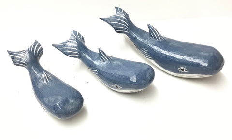 SET OF 3 BLUE  LONG WHALES