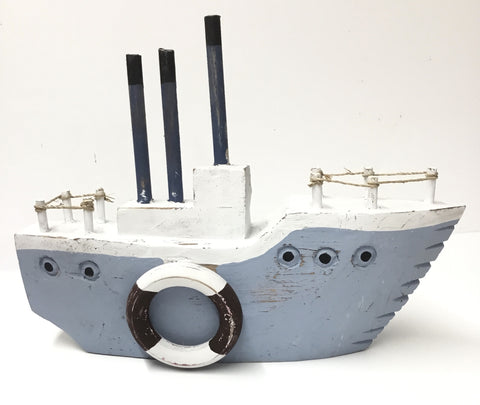 BLUE WOODEN BOAT 30CMS