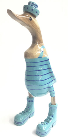 TEAL STRIPE DUCK WITH BOOTS 25CMS