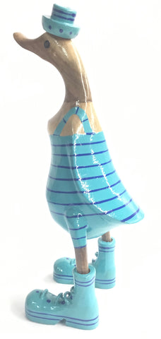 TEAL STRIPE DUCK WITH BOOTS 25CMS