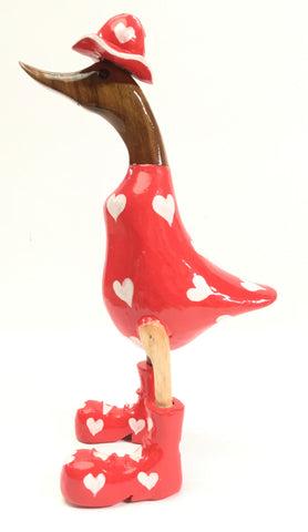 RED DUCK WITH WHITE HEARTS 25CMS
