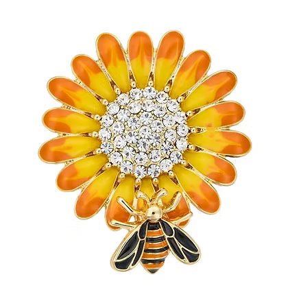 IBRO1282 ORANGE/YELLOW SUNFLOWER BROOCH WITH BEE