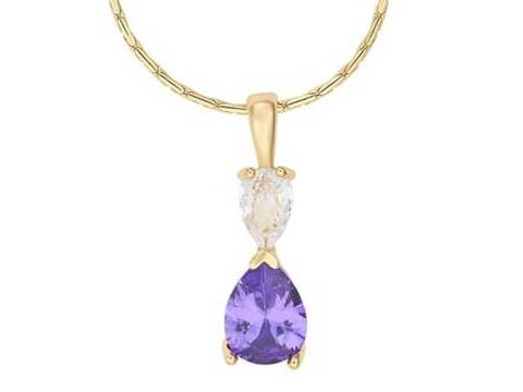 INEC4629 PURPLE CRYSTAL DROP GOLD NECKLACE