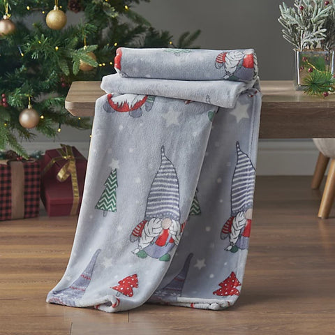 CHRISTMAS FESTIVE GNOMES THROW 130X170CMS