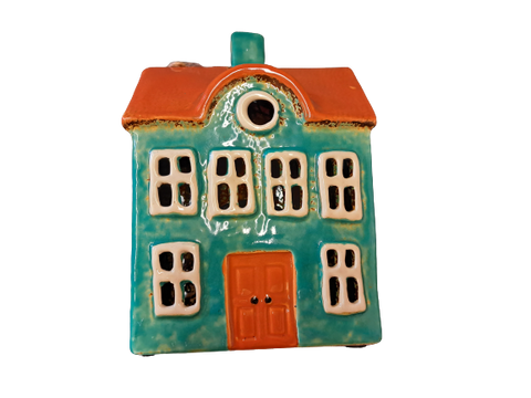 VILLAGE POTTERY BRIGHT GREEN/ORANGE TEALIGHT