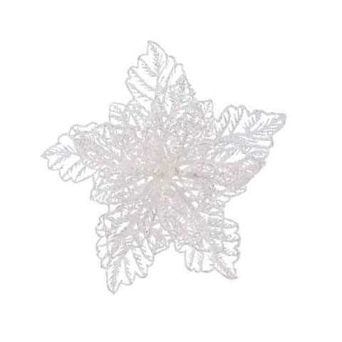 GLITTER POINSETTIA ON CLIP WHITE